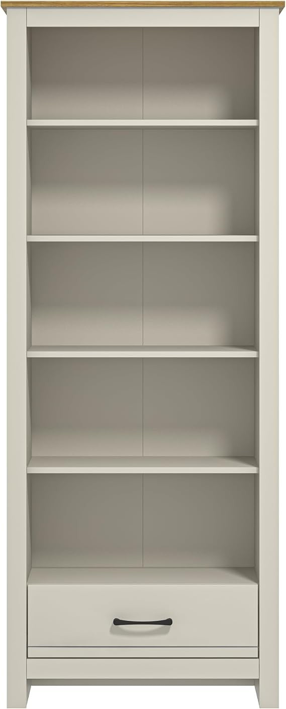 5-Tier Tall Bookcase with Drawer Light Grey Wooden Storage Shelf Unit