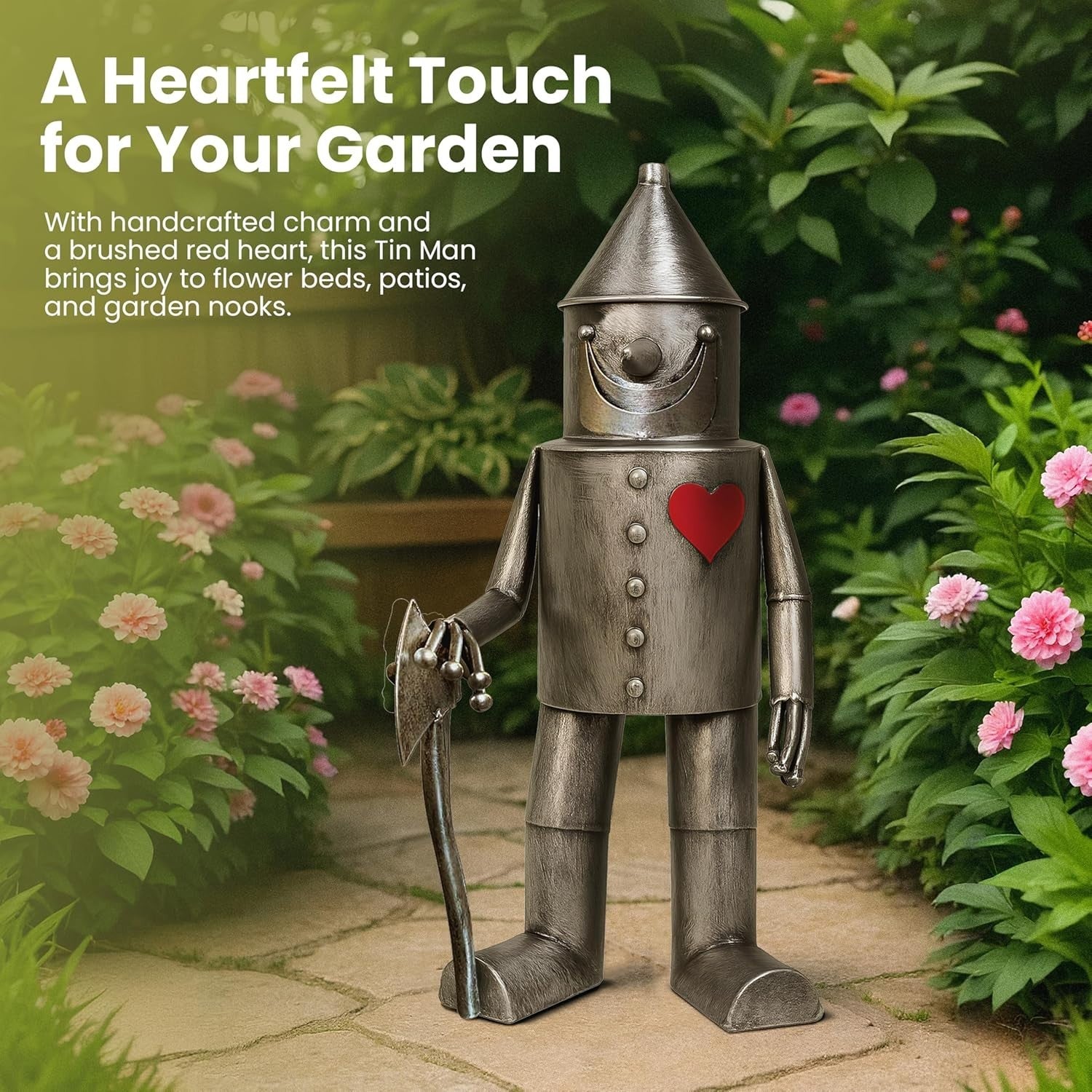 41cm Metal Tin Man Garden Ornament – Weatherproof Retro Sculpture Patio Decor