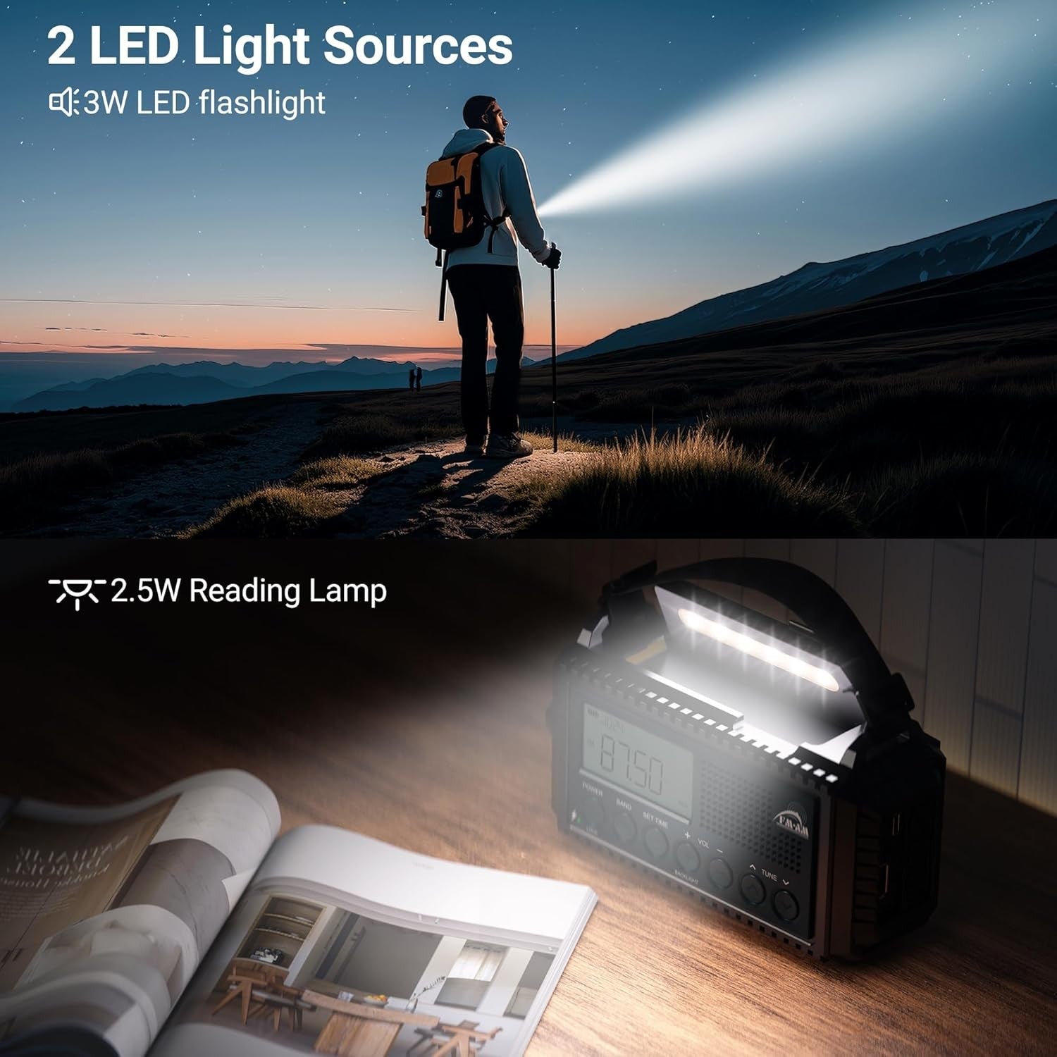 12000mAh Emergency Radio Solar Hand Crank AM FM USB Phone Charger SOS
