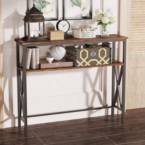 Slim Industrial Console Table with Adjustable Feet & Sturdy Metal Frame for Hall