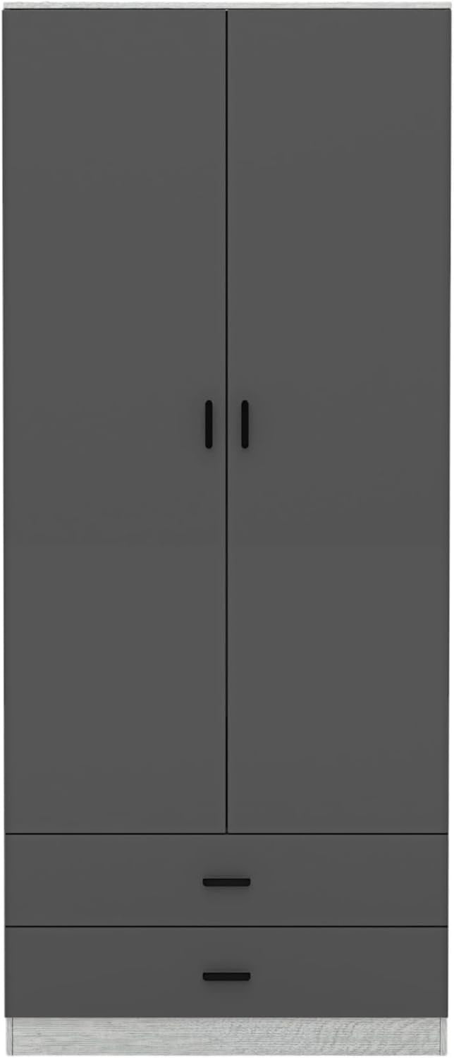Modern Ash Grey Tall Wooden Wardrobe with 2 Drawers Bedroom Storage Unit