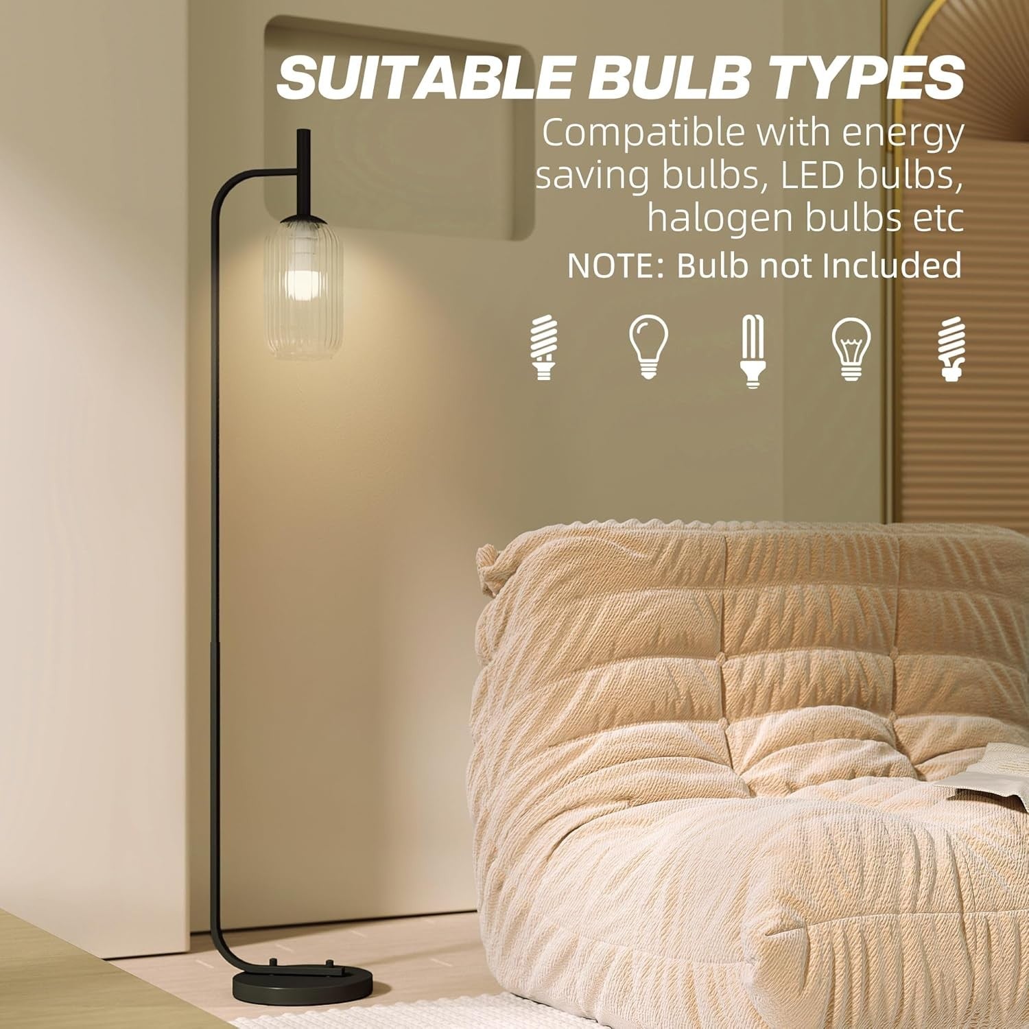 Modern Floor Lamp Glass Shade Standing Light Foot Switch Living Room Bedroom