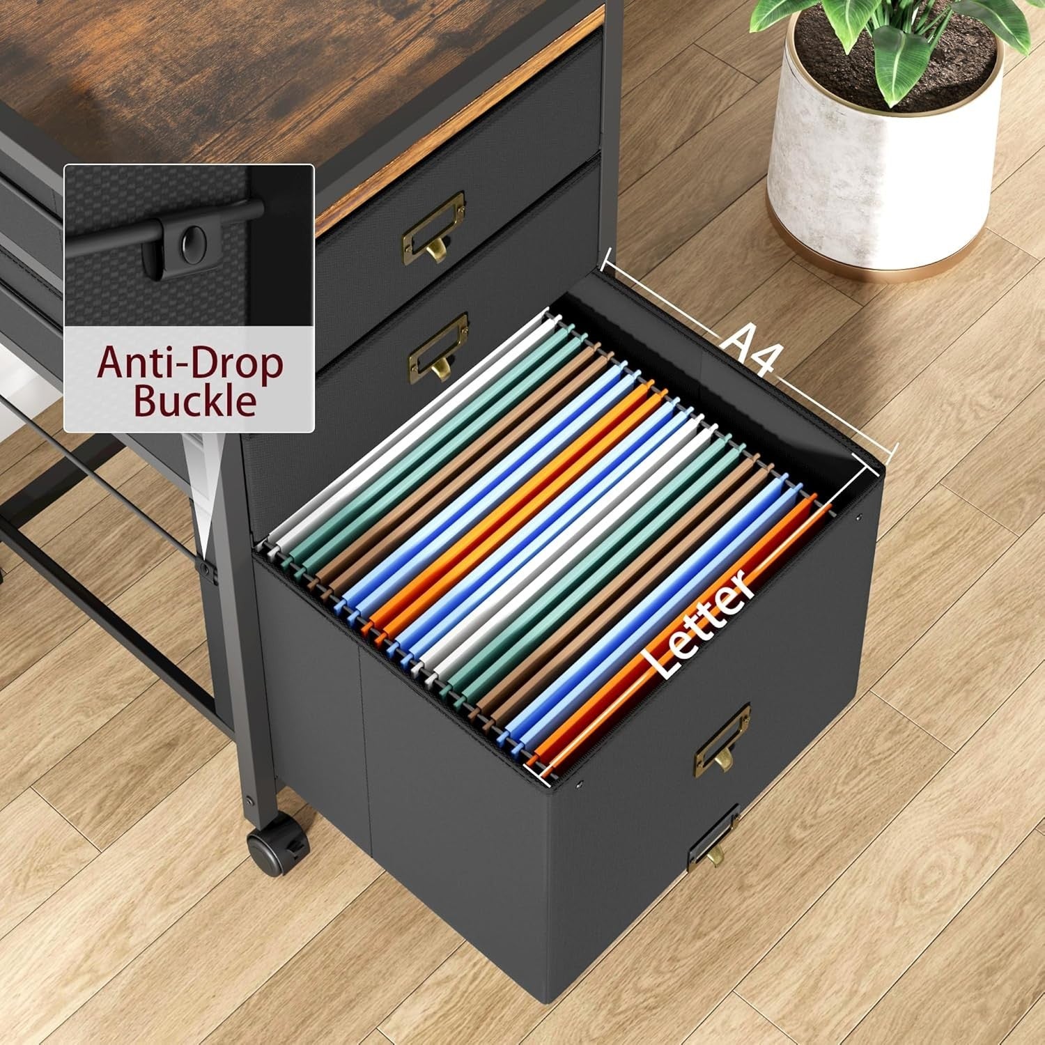 Black Metal Rolling File Cabinet 3 Drawer Under Desk Office Storage