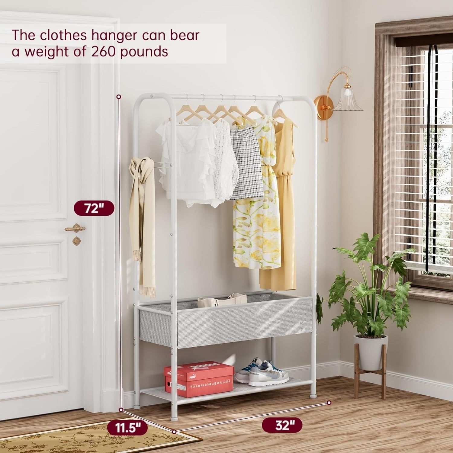 White Clothes Rail with Mesh Shelf – Heavy Duty 81×30×183cm