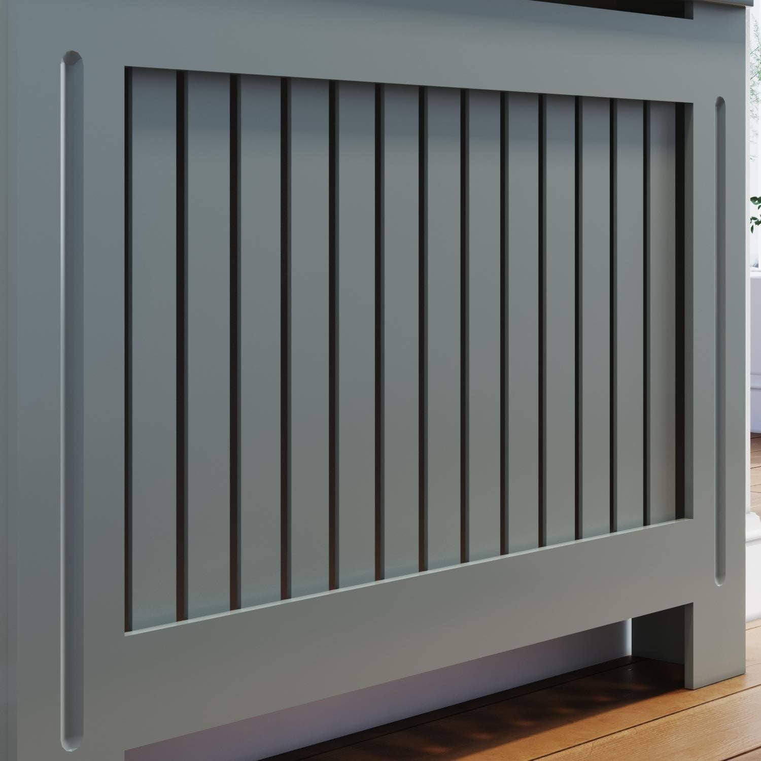 Medium Grey Radiator Cabinet with Shelf | Vertical Slat MDF Heater Cover