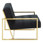 Black Velvet Lounge Chair Gold Metal Frame Modern Boutique Accent Armchair