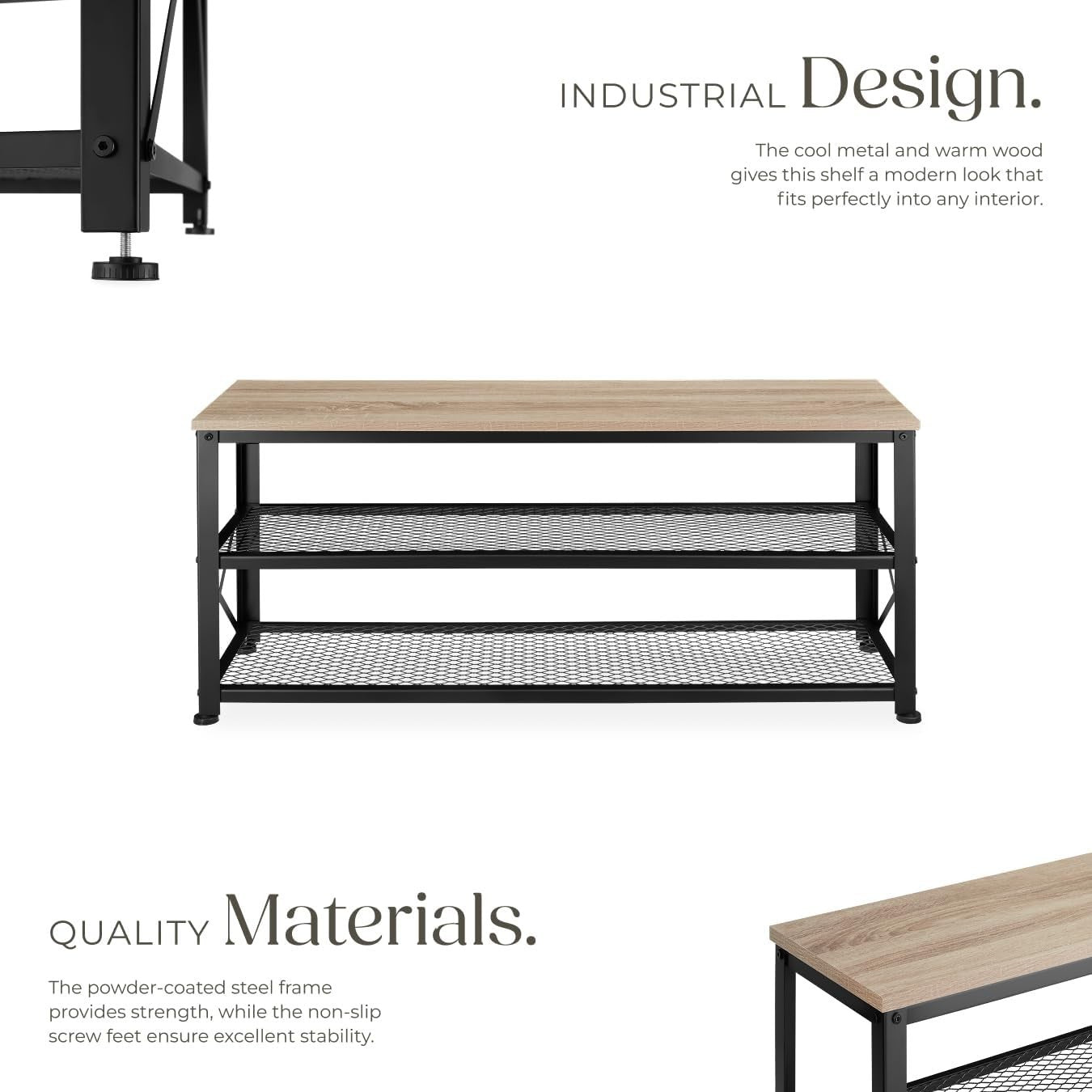 Space-Saving 3-Tier Shoe Rack with Wood-Look Shelf & Sturdy Steel Frame