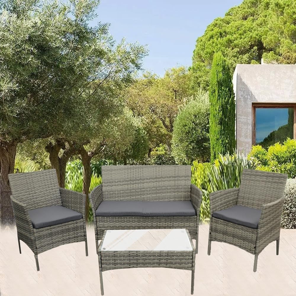Outdoor Rattan Garden Sofa Set 4-Seater with Mixed Grey + Dark Grey Cushions