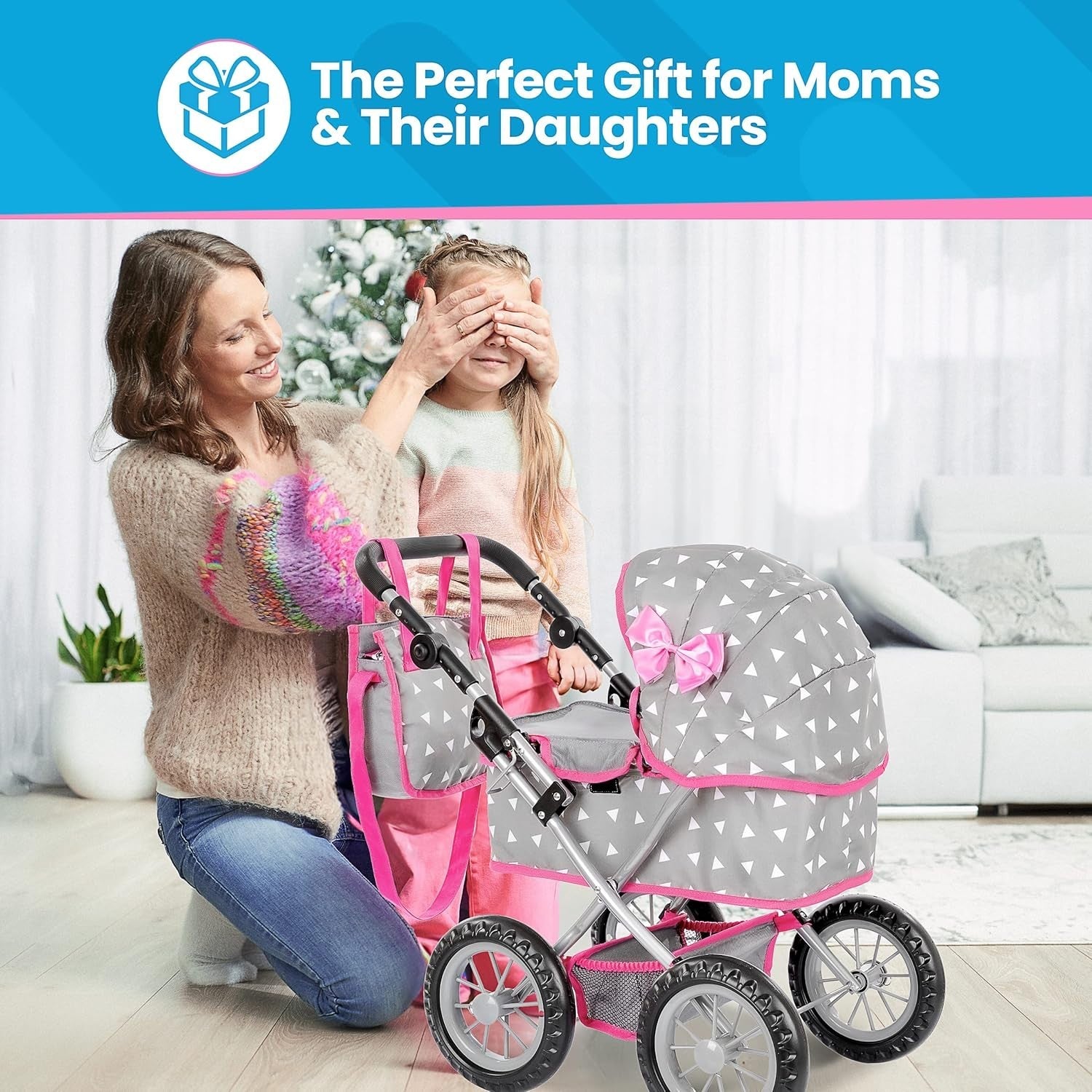 Dolls Pram Toy Pushchair Buggy Adjustable Handle 33-63cm Kids