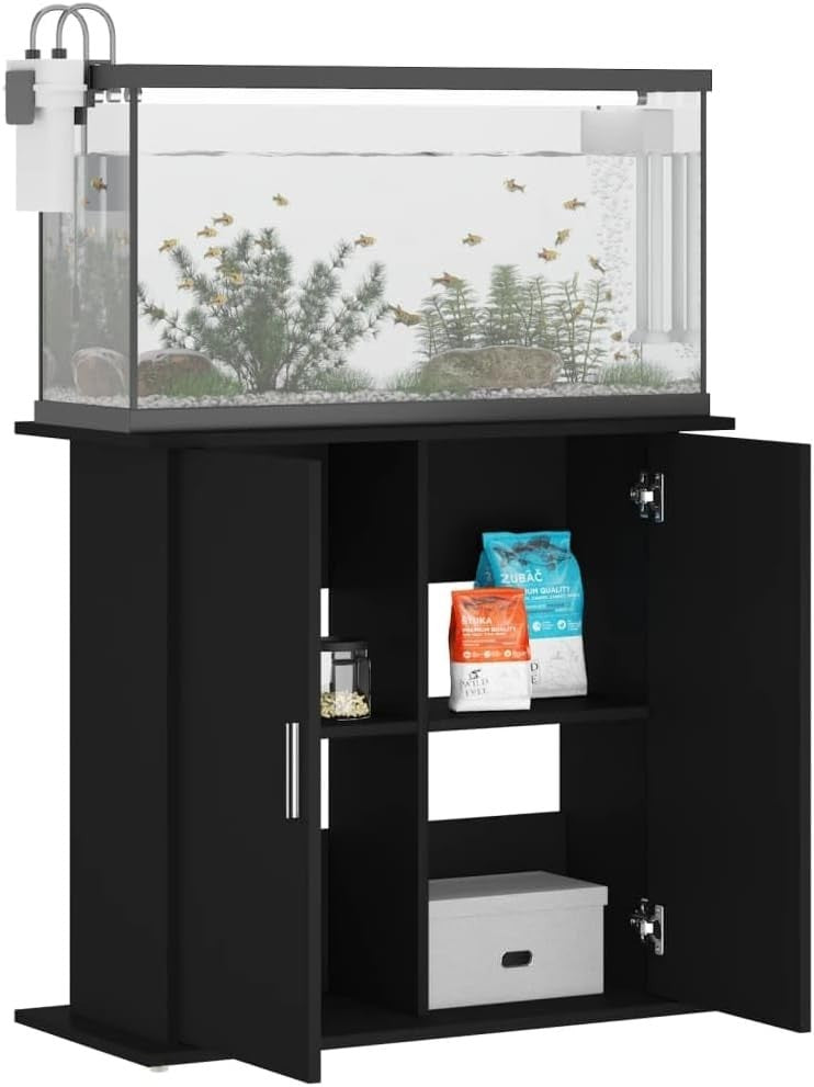 Black Engineered Wood Aquarium Stand Fish Tank Storage Secure 98x41x76cm