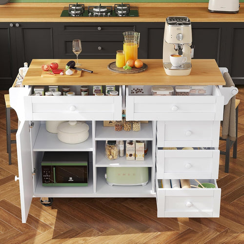 Dining Trolley with Drawers & Storage Cabinet White 134x46x92cm