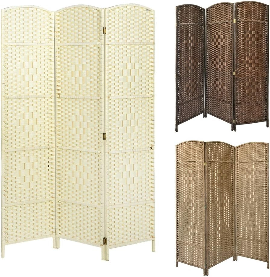 3 Panel Natural Wicker Folding Room Divider Handwoven Privacy Screen