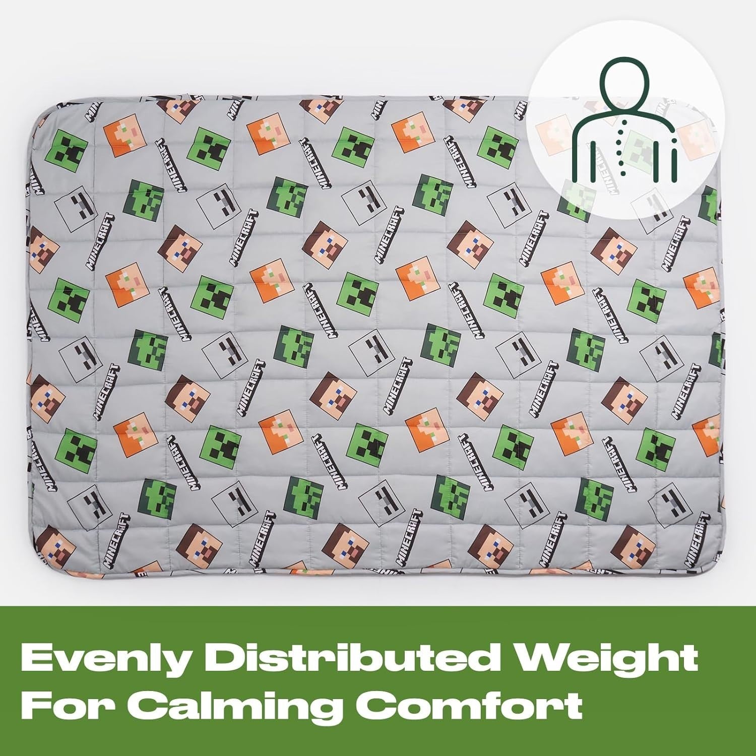 3kg Weighted Blanket 100x150cm Grey Minecraft Reversible Sleep Aid