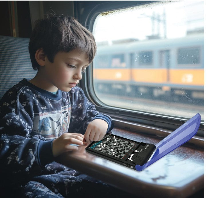 Electronic Travel Chess Set | 64 Difficulty Levels | Portable Folding Board