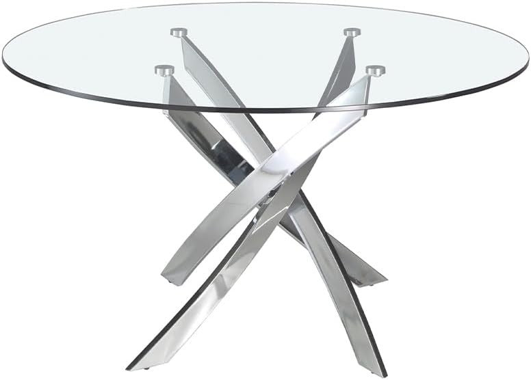 Round Glass Dining Table 100cm Silver Metal Legs Modern Kitchen Table