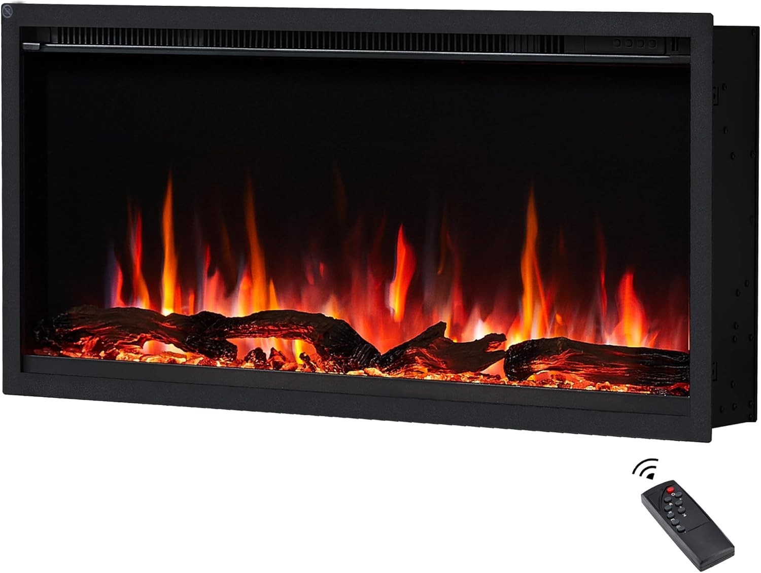Electric Fireplace Wall Mounted Recessed 36” LED Heater Log Flame
