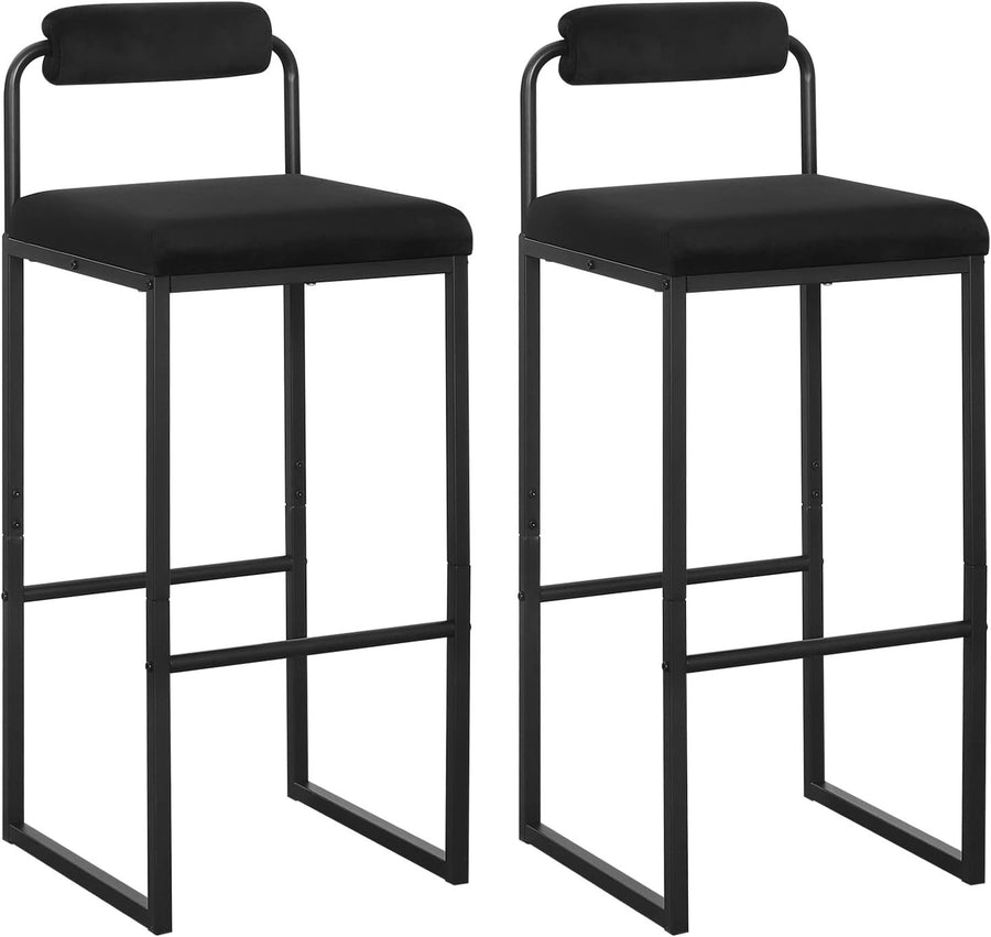 Bar Stools Set of 2 | Black Velvet L-Shaped Kitchen Breakfast Chairs