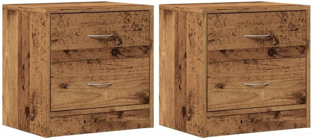Set of 2 Rustic Oak Bedside Tables | 2 Drawer Wooden Nightstands 40x30x40cm