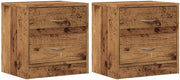 Set of 2 Rustic Oak Bedside Tables | 2 Drawer Wooden Nightstands 40x30x40cm