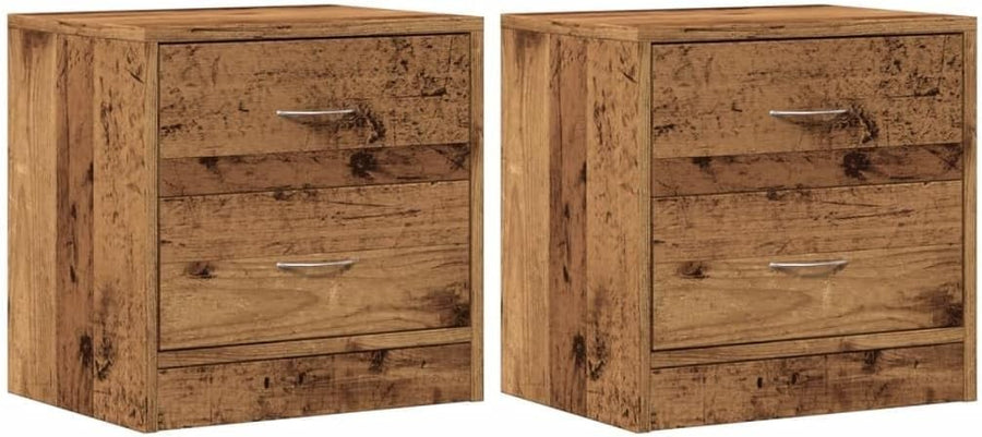 Set of 2 Rustic Oak Bedside Tables | 2 Drawer Wooden Nightstands 40x30x40cm