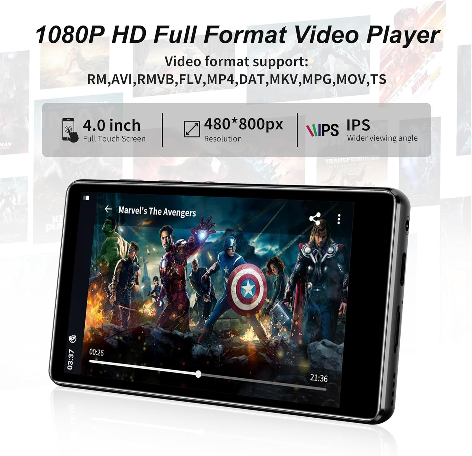 Bluetooth & Wi‑Fi 80GB 4″ HD Touch MP3 Player with Spotify & Apps