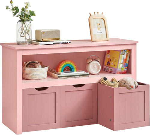 Kids Toy Storage Cabinet with Wheels Pink – 3 Drawer Bookcase Unit