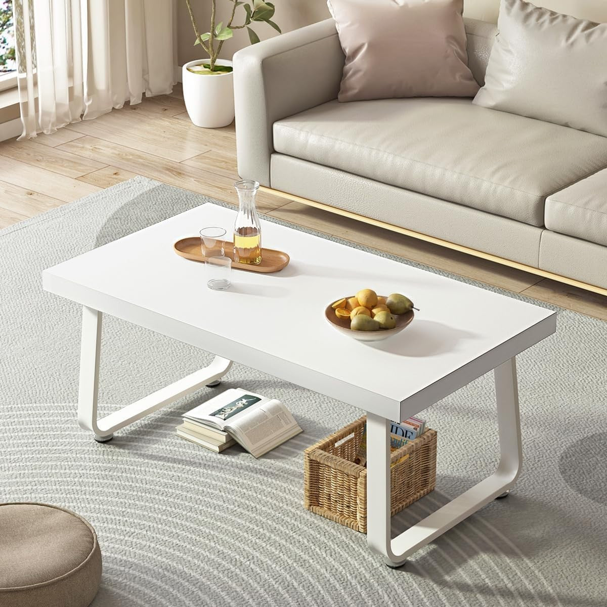 White Oak Coffee Table 100x55x46.5cm Modern Minimalist Metal Frame