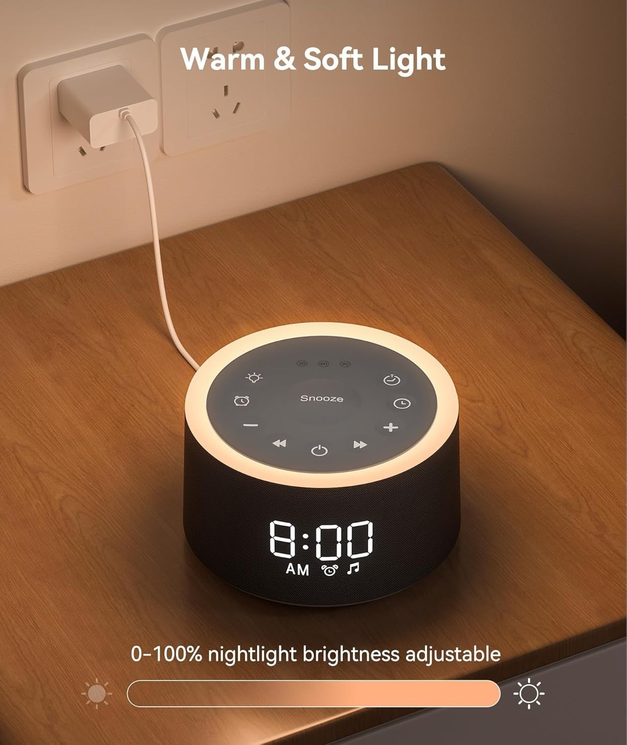 Black Noise Machine with Night Light & Alarm Clock – 29 Soothing Sounds