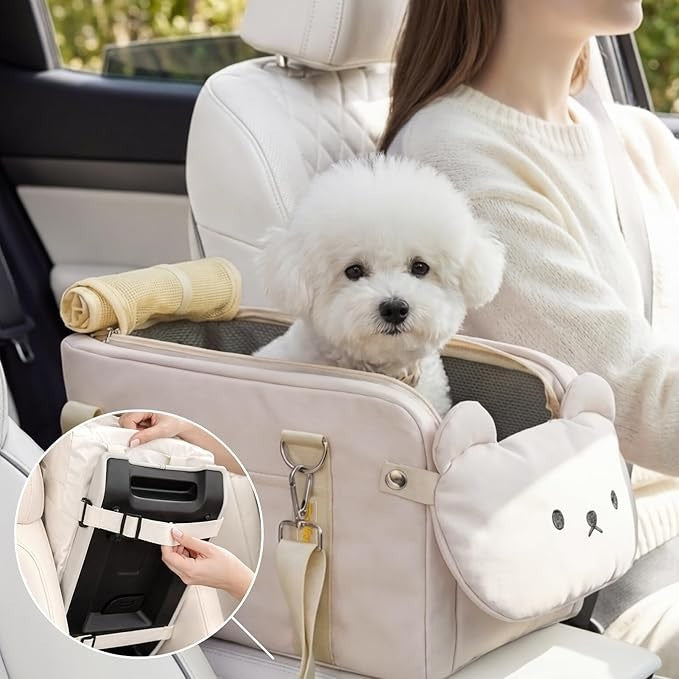 Dog Car Seat Booster Carrier Travel Kennel Basket Seat Belt Harness Bag