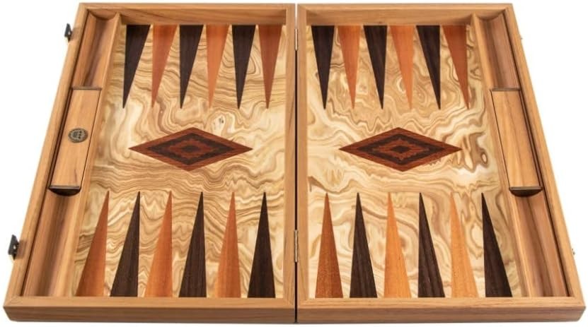19” Olive Burl Wood Backgammon Set Handmade Luxury Wooden Board Game