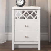 White 3 Drawer Bedside Table with Mirrored Panel, Modern Bedroom Cabinet 59x39cm