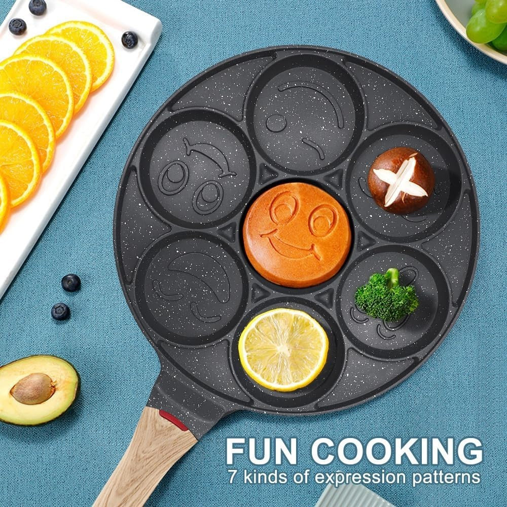 Smiley Face Pancake Pan 26cm Non Stick 7 Hole Mini Pancake Maker Kids Breakfast