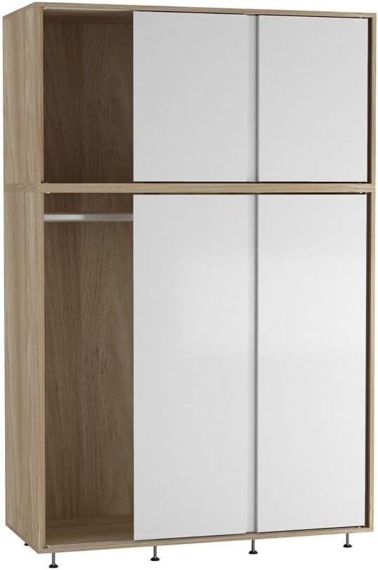 6-Door White Sliding Wardrobe with Adjustable Feet & Spacious Storage