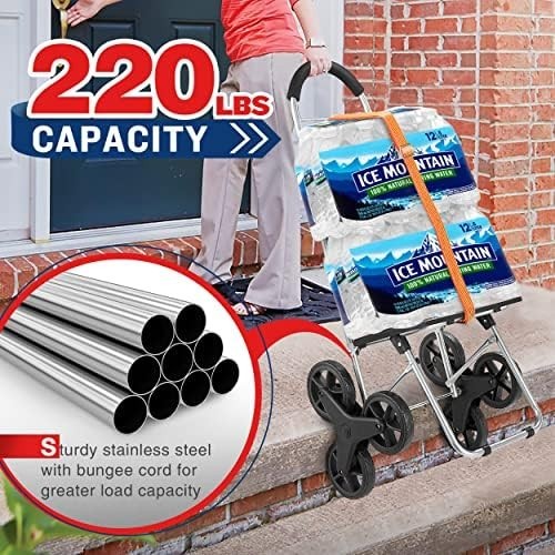 6 Wheel Foldable Shopping Trolley 75L Stair Climbing Cart Black 50kg