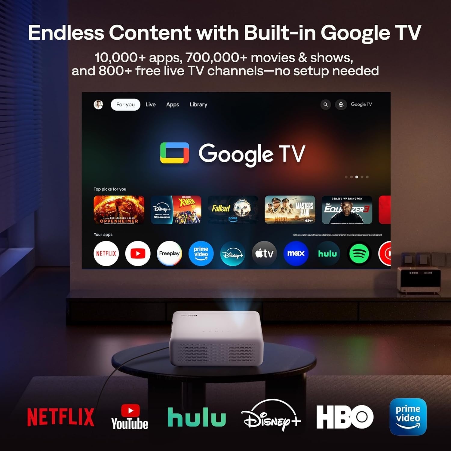 Smart 1080P Projector Google TV Dolby Audio Auto Focus 4K HDR