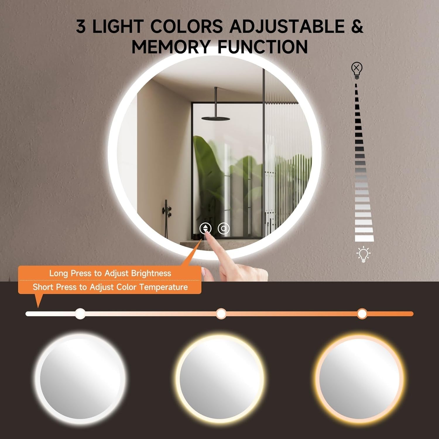 LED Bathroom Mirror 50x50cm Round Anti-Fog Demister Vanity Light