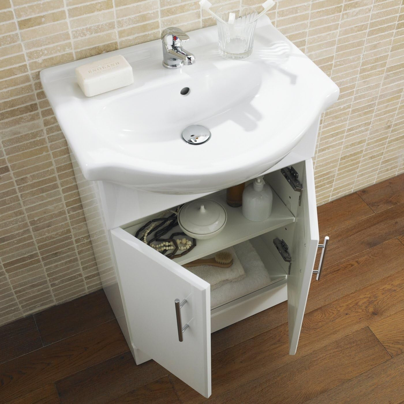 Modern White Gloss Bathroom Vanity Sink Cabinet 55cm Basin Unit Storage Cupboard