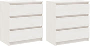 Set of 2 White Pine Bedside Tables with 3 Drawers | Modern Wood Nightstands