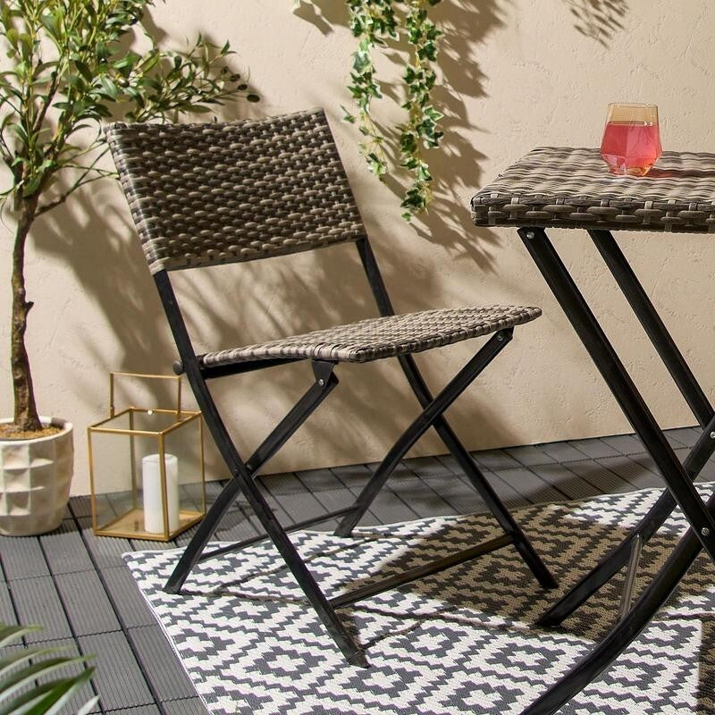 3pc Outdoor Rattan Bistro Set Garden Patio Chairs & Table Folding Waterproof