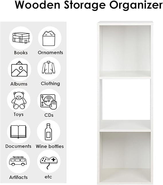 Modern 3-Tier White Cube Bookcase Storage Shelf Unit for Living Room Bedroom