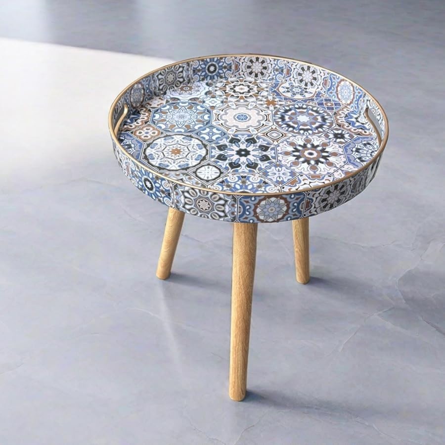 Round Indoor Side Table with Detachable Legs – 50x38x38cm Bohemian