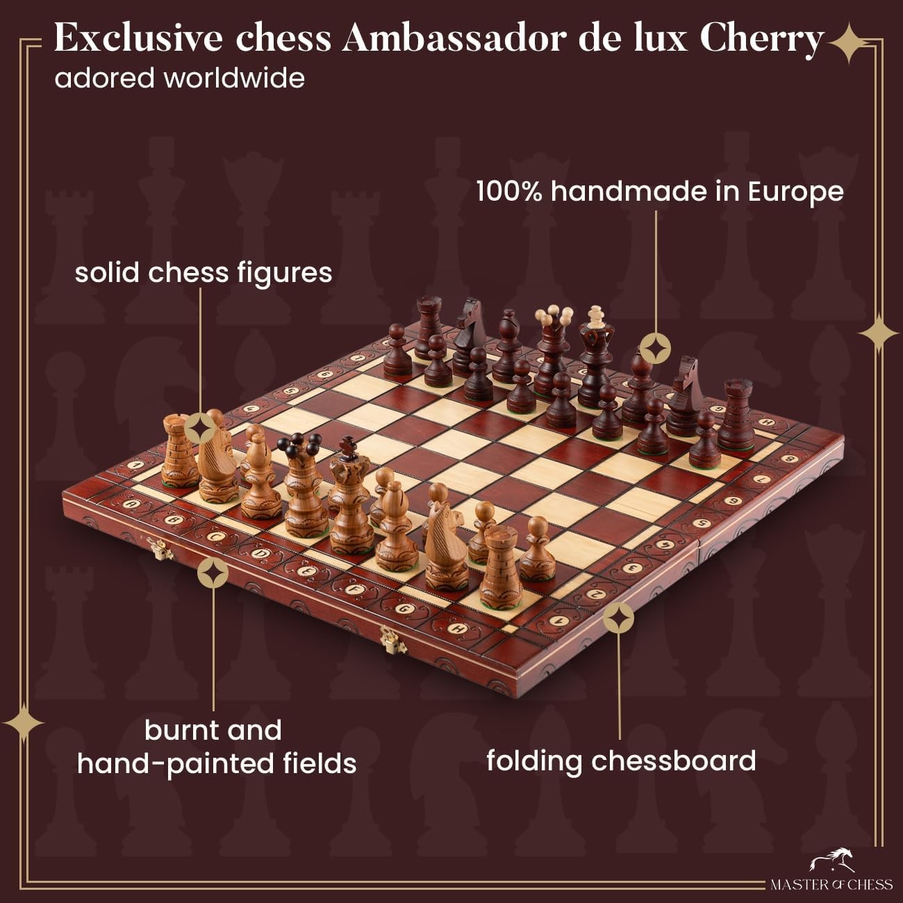 54cm Luxury Wooden Chess Set – Handcrafted Cherry Board & Carved Pieces