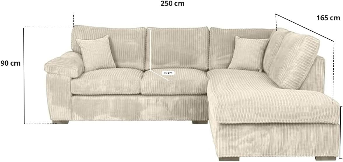 Cream Jumbo Cord L-Shape 4-Seater Corner Sofa – Space Saving & Luxurious Comfort