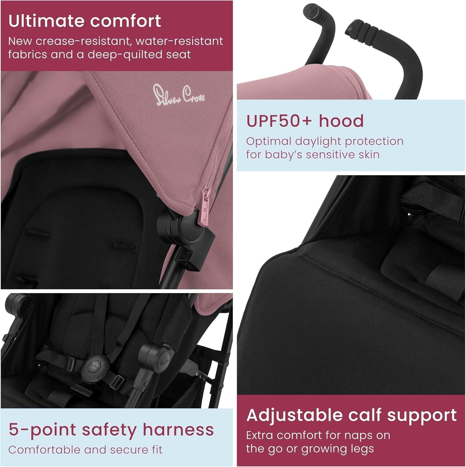 Lightweight Travel Pushchair with Footmuff Umbrella Fold Newborn–4Y 22kg Pink
