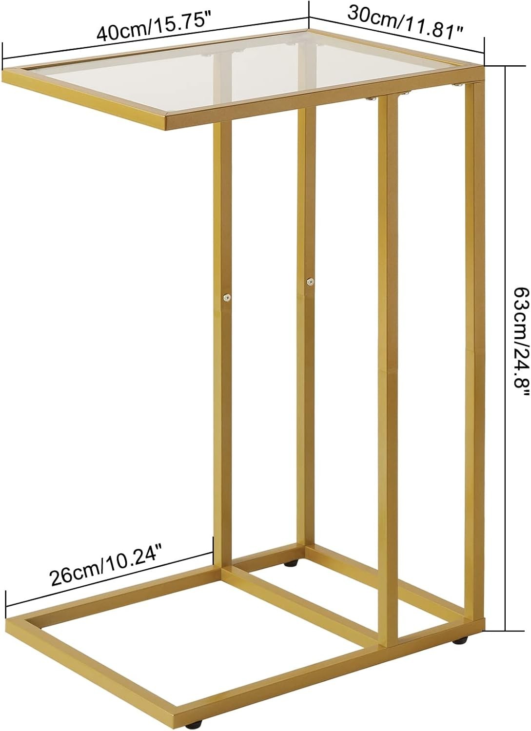 Gold C-Shaped Side Table 30x40x63 cm | Tempered Glass Sofa & Bed Table