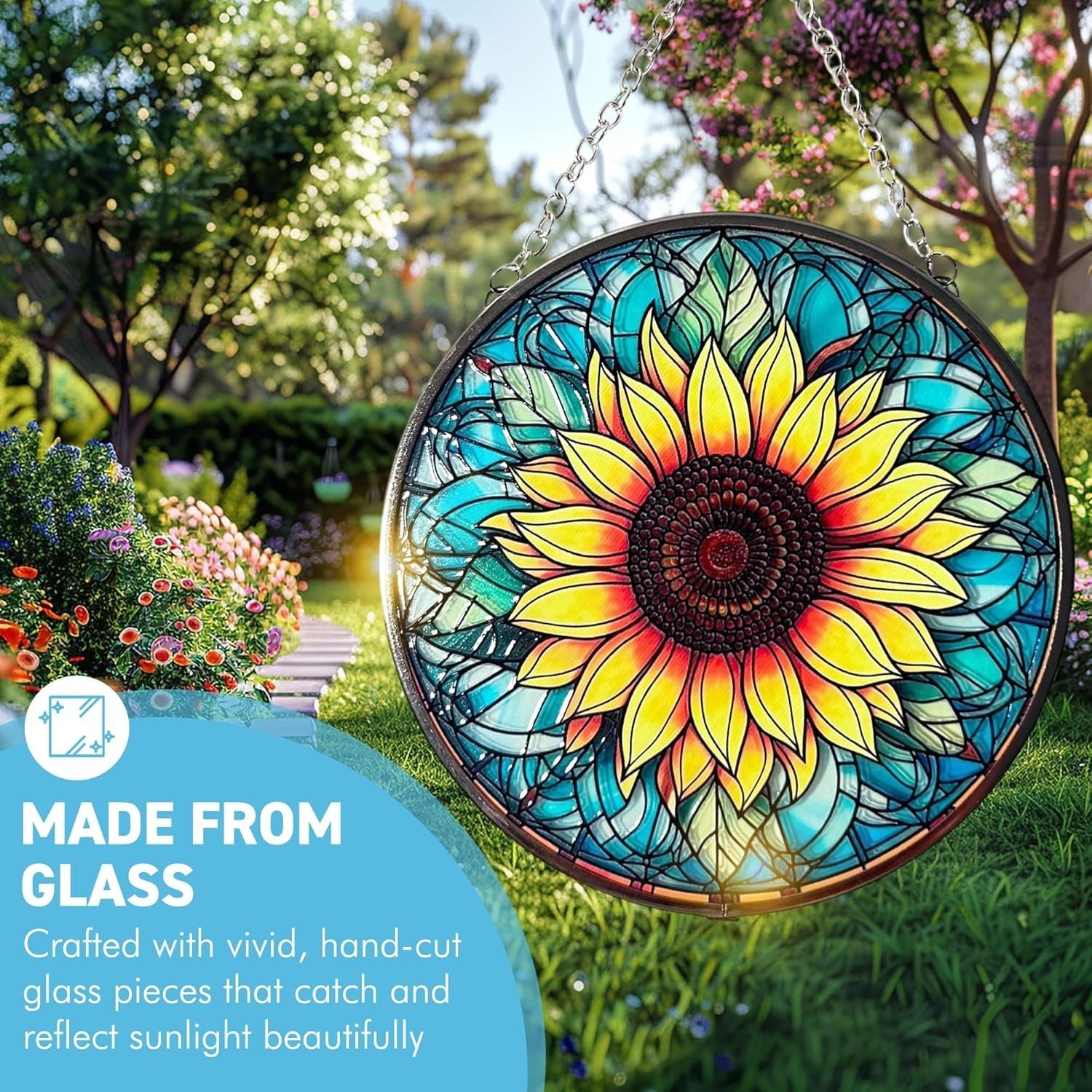Sunflower Stained Glass Suncatcher 6" | Vibrant Window Hanging Decor | Colourful