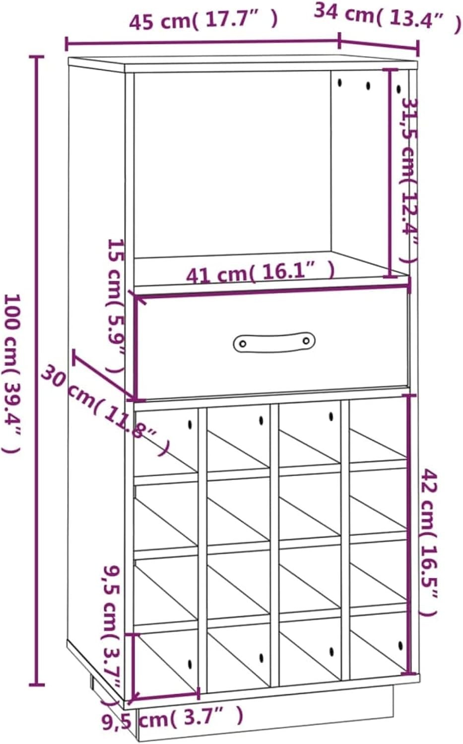 Solid Wood Wine Cabinet with Drawer & 16 Bottle Rack – Home Bar Storage Unit
