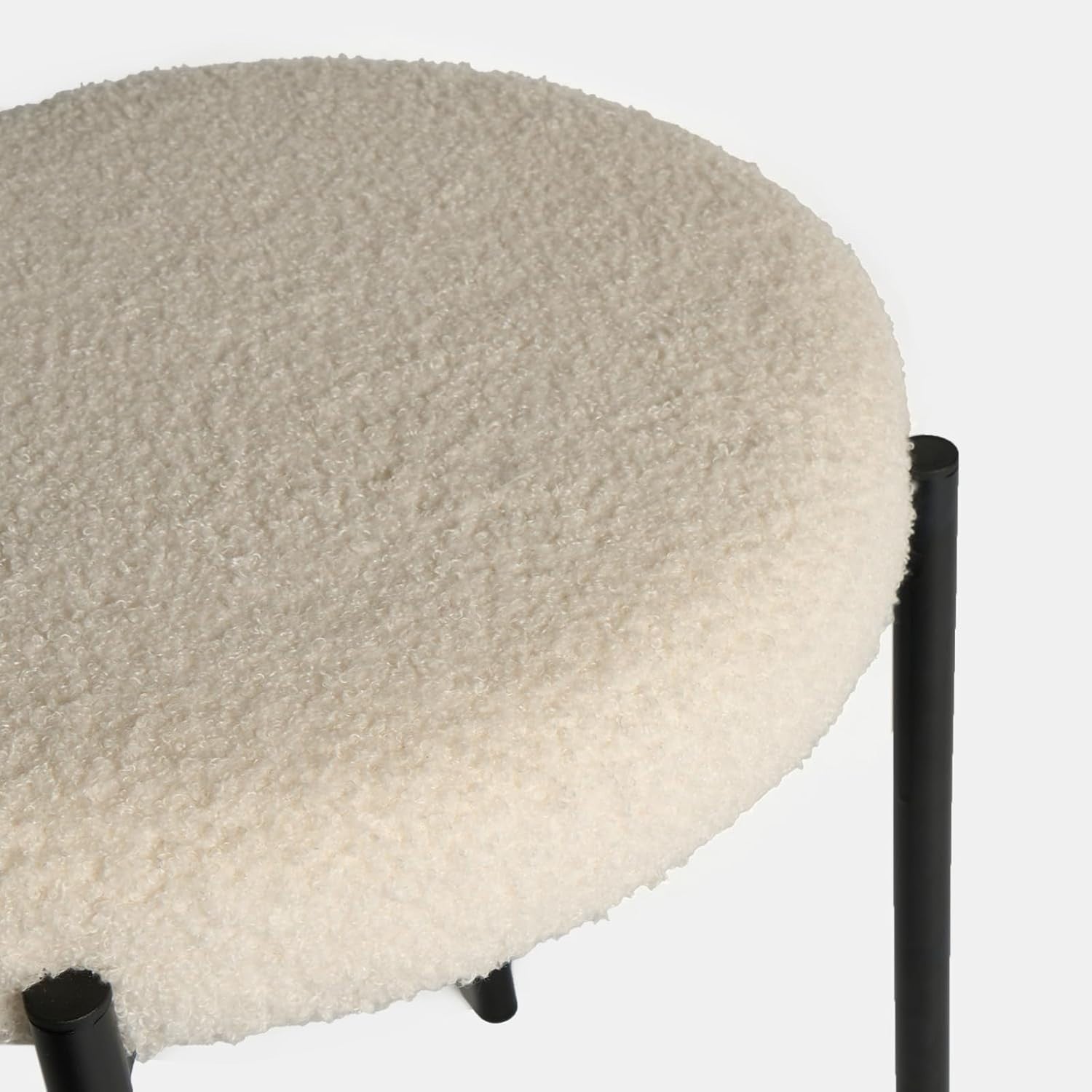 Cream Bouclé Round Footrest Stool Modern Vanity Chair Metal Leg Seat