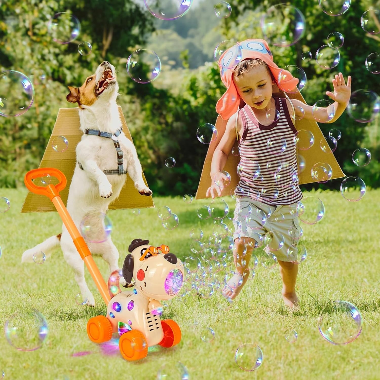 Kids Bubble Mower Dog Bubble Machine LED Rechargeable Toy