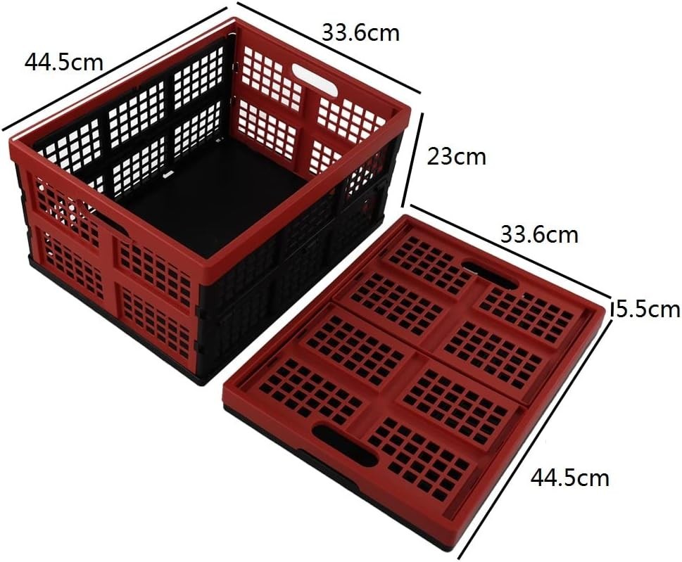 3 Pack Folding Plastic Storage Crates 32L 44.5x34.5x23cm Red